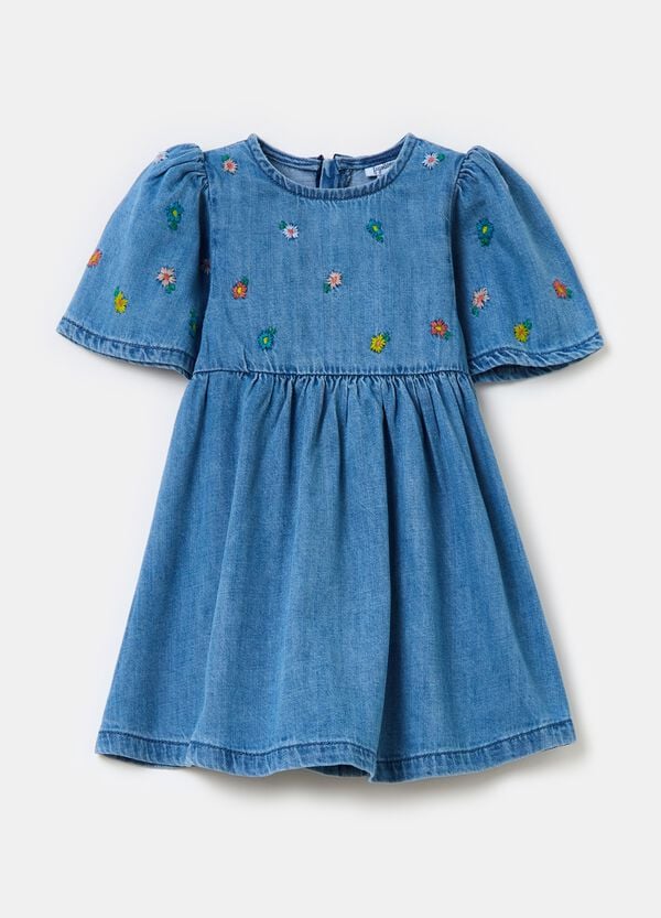 Ovs Abito in denim con ricamo fiorellini