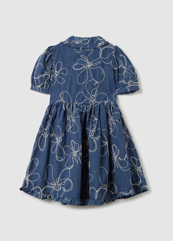Ovs Abito In Denim Con Ricamo Floreale