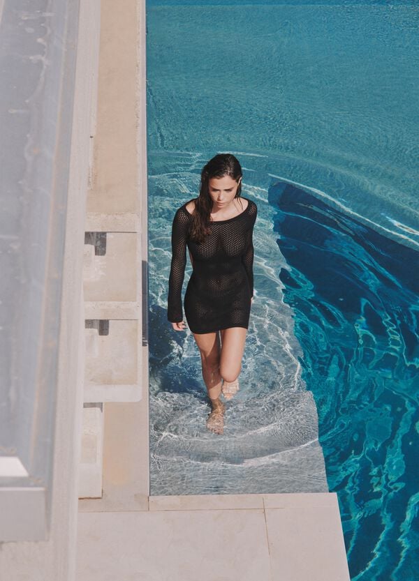 Ovs Backless Knitted Mini Dress Black