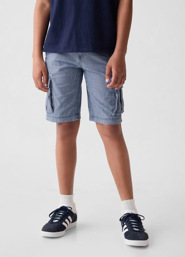 Ovs Bermuda Cargo In Cotone Chambray