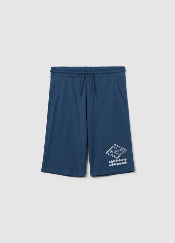 Ovs Bermuda in cotone con coulisse e stampa blu