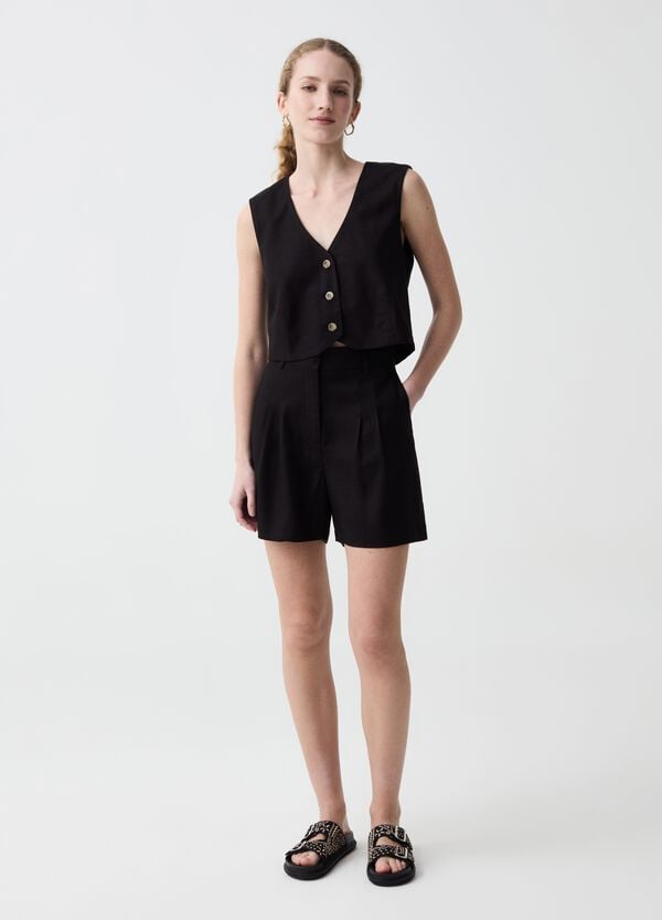 Ovs Bermuda In Viscosa E Lino Con Pinces