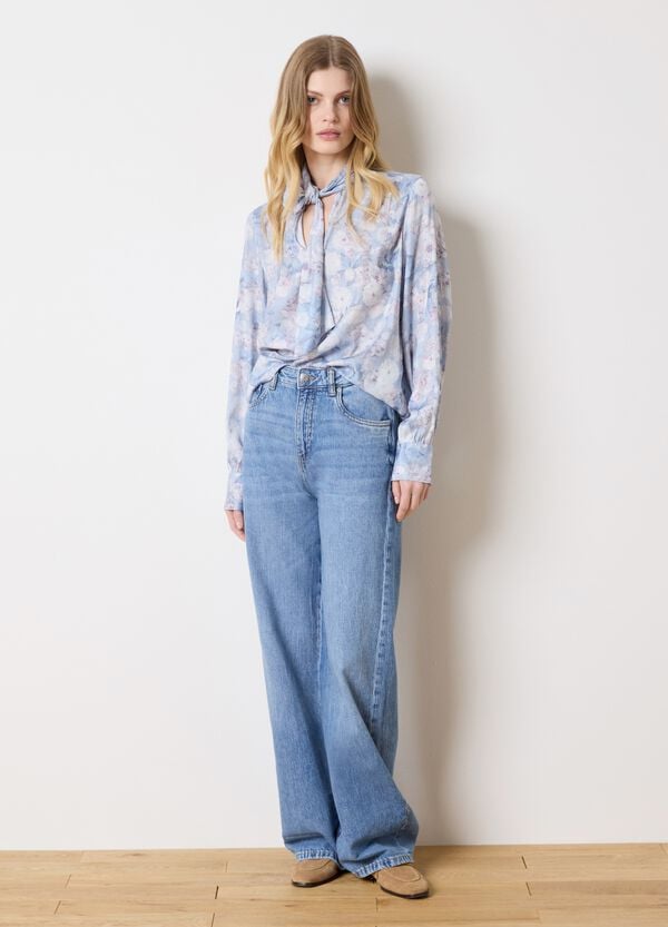 Ovs Blusa Azzurro In Fantasia Floreale Con Fiocco