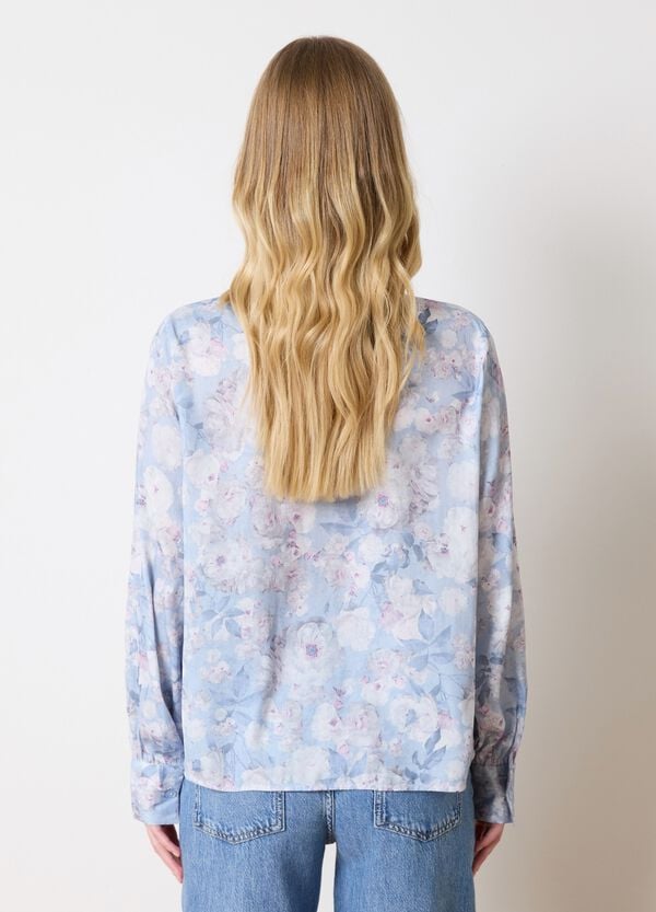 Ovs Blusa Azzurro In Fantasia Floreale Con Fiocco
