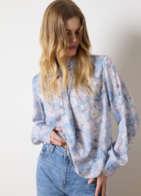 Ovs Blusa azzurro in fantasia floreale con fiocco