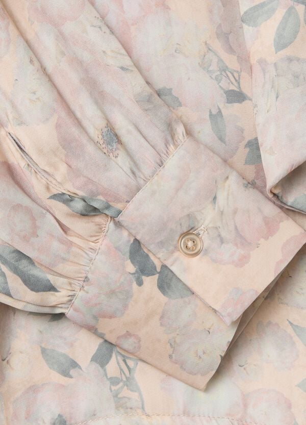 Ovs Blusa Beige In Fantasia Floreale Con Fiocco