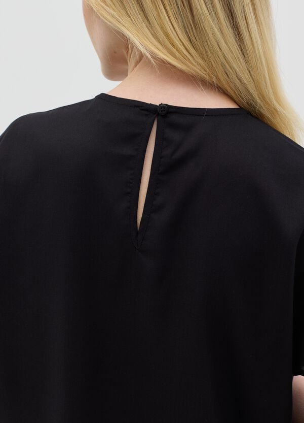 Ovs Blusa Nera A Maniche Corte In Viscosa