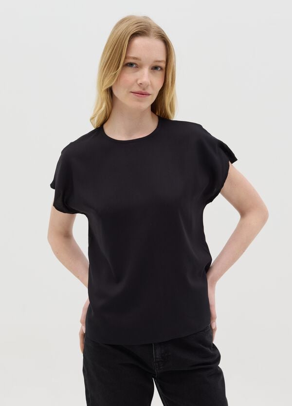 Ovs Blusa nera a maniche corte in viscosa