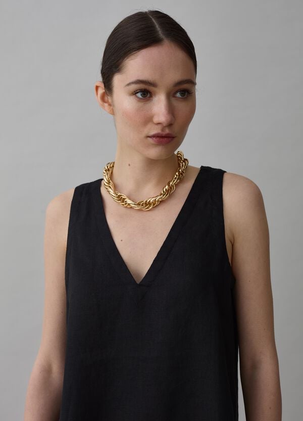 Ovs Blusa Smanicata In Lino Scollo A V