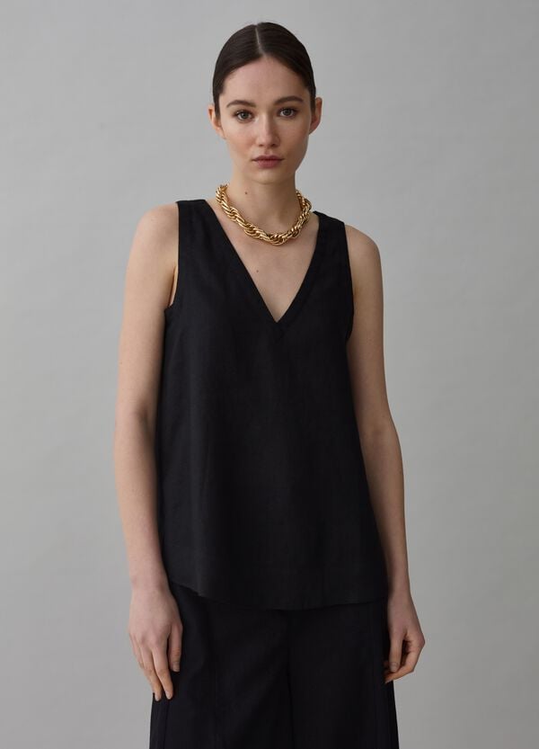 Ovs Blusa smanicata in lino scollo a V