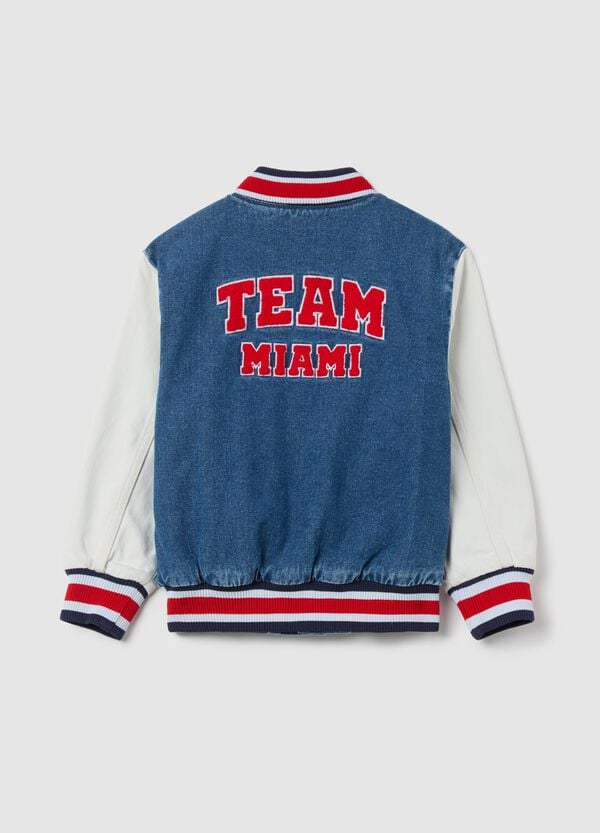 Ovs Bomber Varsity In Denim "Team Miami" Bouclé