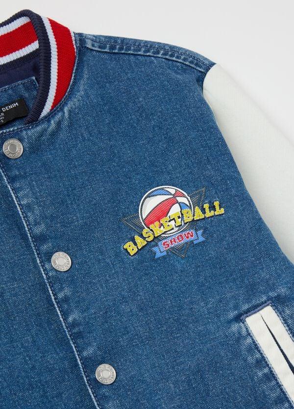 Ovs Bomber Varsity In Denim "Team Miami" Bouclé