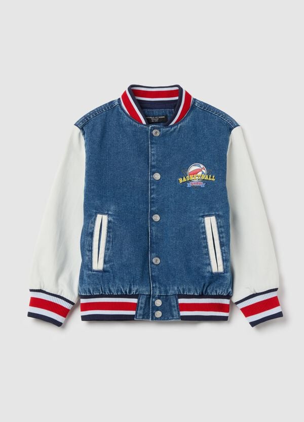 Ovs Bomber varsity in denim "Team Miami" bouclé