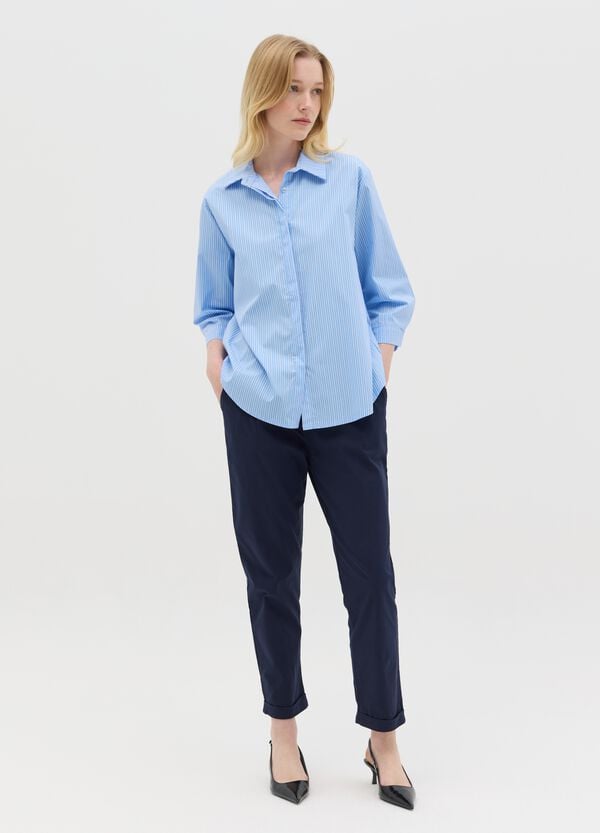 Ovs Camicia Azzurra A Righe In Cotone