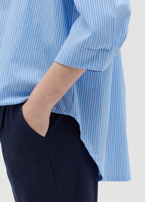 Ovs Camicia Azzurra A Righe In Cotone