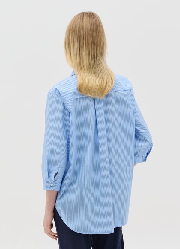 Ovs Camicia Azzurra A Righe In Cotone