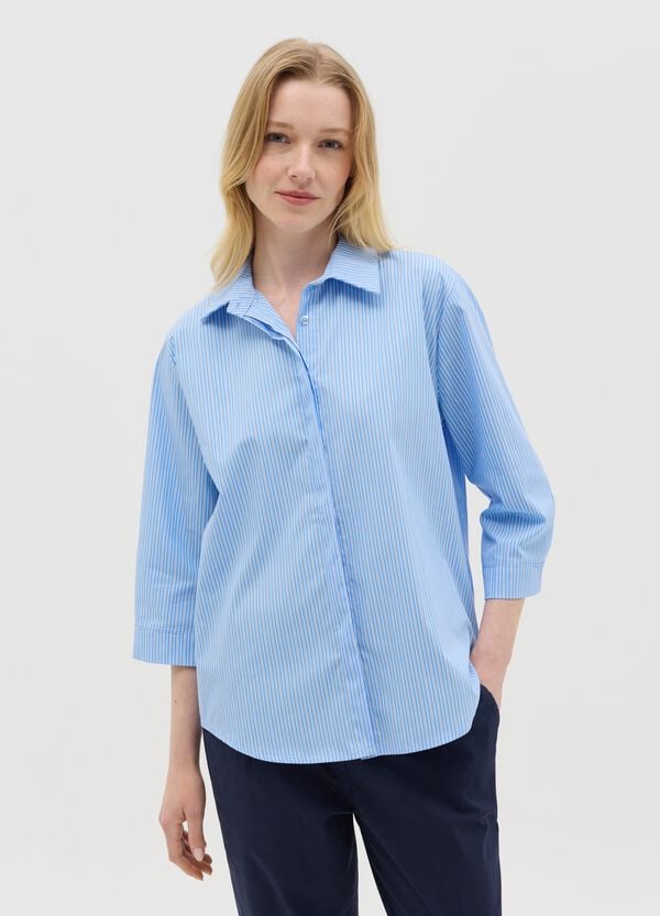 Ovs Camicia azzurra a righe in cotone