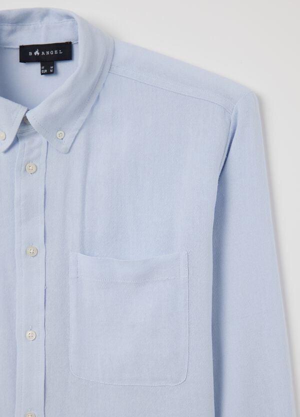 Ovs Camicia Azzurra In Cotone Viscosa E Lino