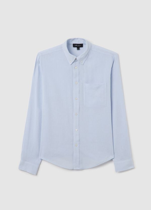 Ovs Camicia azzurra in cotone viscosa e lino