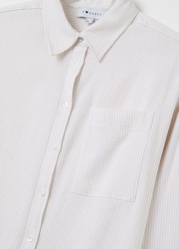 Ovs Camicia Beige A Righe In Cotone E Lino