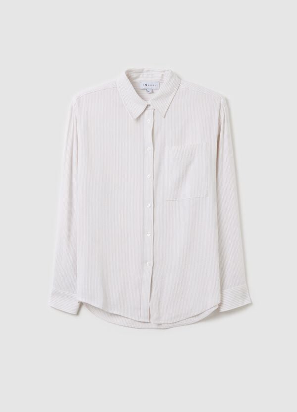 Ovs Camicia beige a righe in cotone e lino