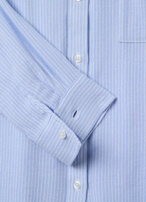 Ovs Camicia Blu Chambray A Righe In Cotone E Lino