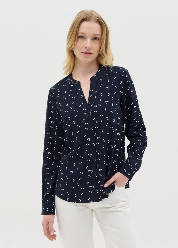Ovs Camicia Blu In Viscosa Con Micro Stampa