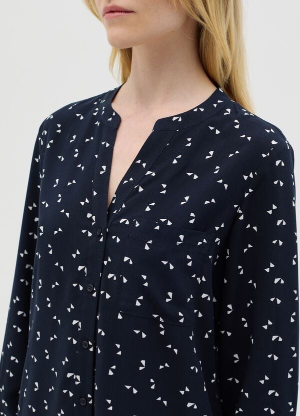 Ovs Camicia Blu In Viscosa Con Micro Stampa
