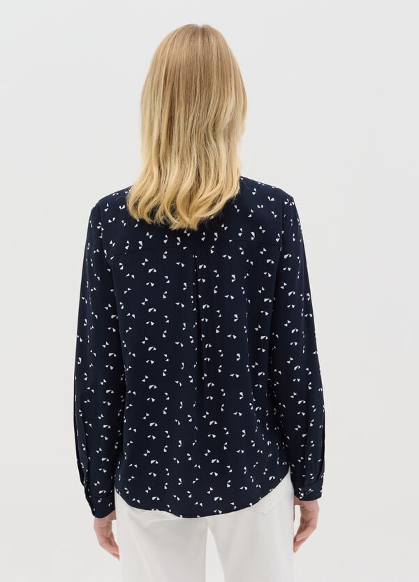 Ovs Camicia Blu In Viscosa Con Micro Stampa