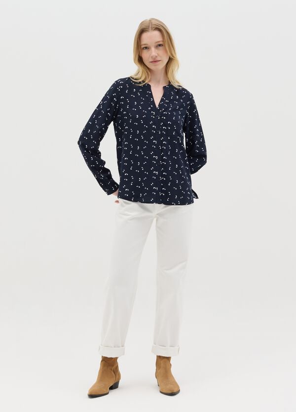 Ovs Camicia blu in viscosa con micro stampa