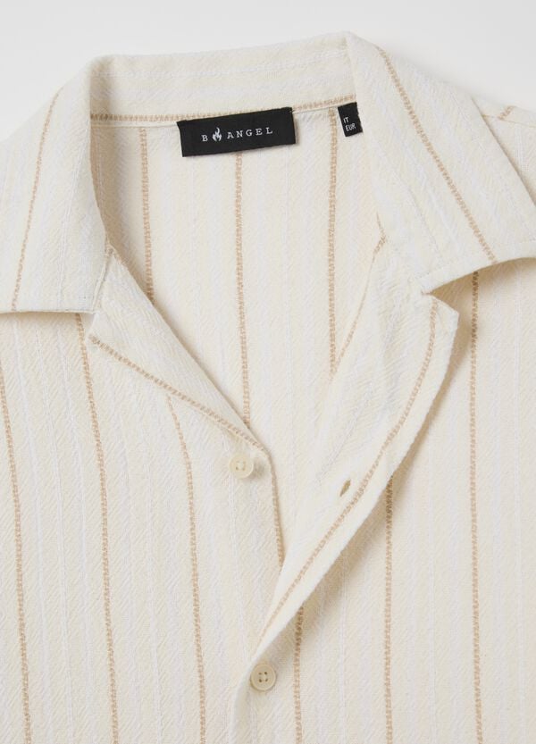 Ovs Camicia Bowling A Righe Bianche E Beige