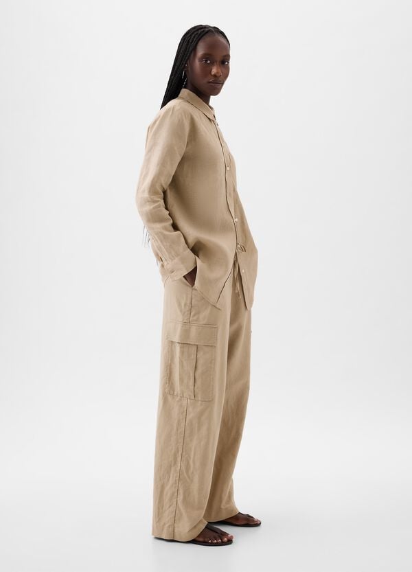 Ovs Camicia Boyfriend Fit In Lino Con Tasca