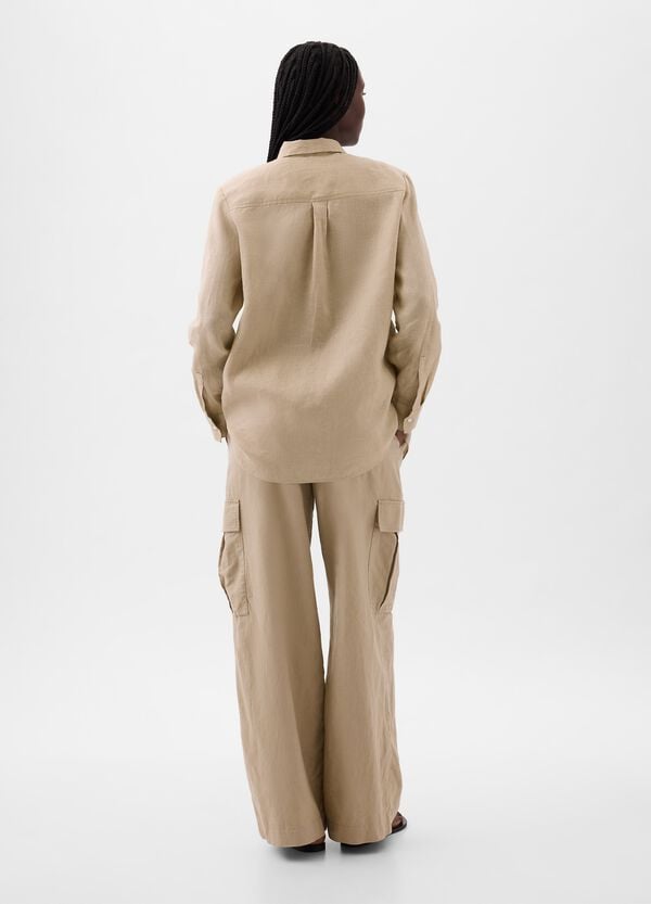 Ovs Camicia Boyfriend Fit In Lino Con Tasca