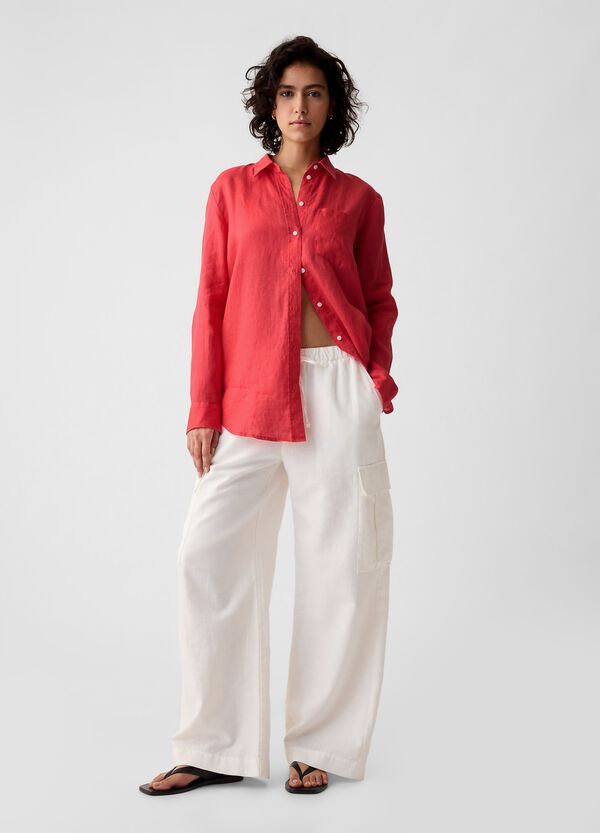 Ovs Camicia Boyfriend Fit In Lino Con Tasca