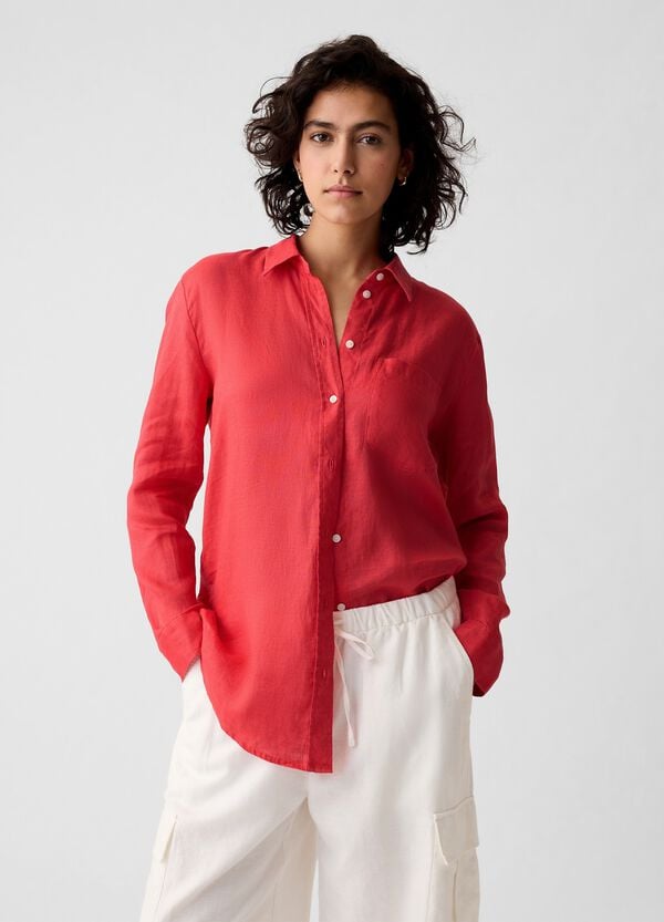 Ovs Camicia boyfriend fit in lino con tasca