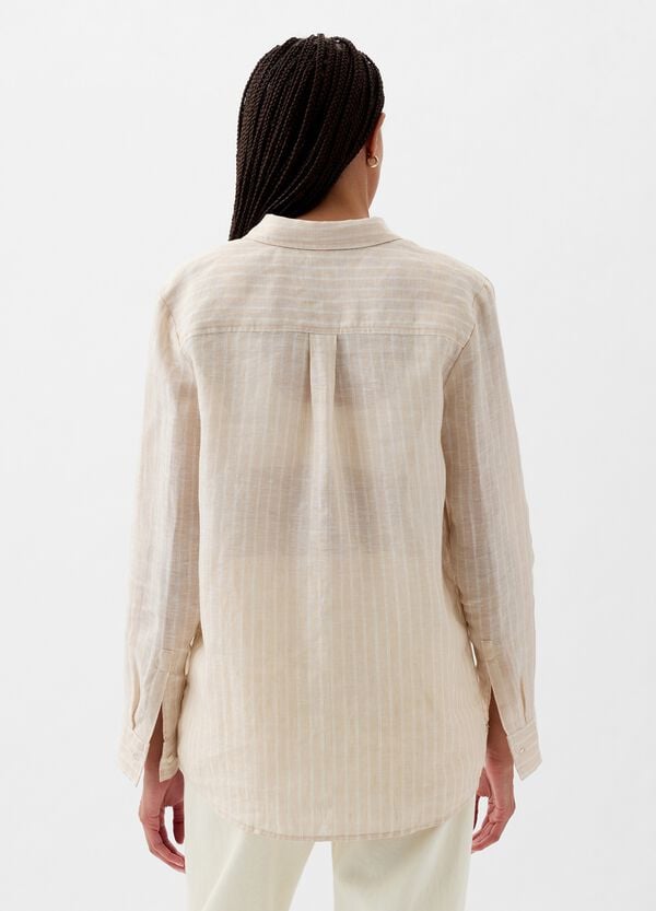 Ovs Camicia Boyfriend Fit In Lino Con Tasca