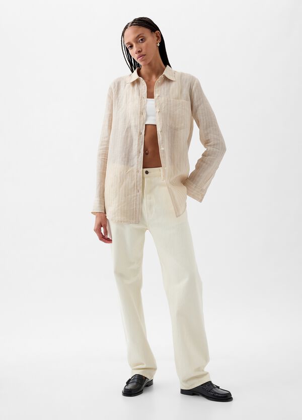 Ovs Camicia boyfriend fit in lino con tasca