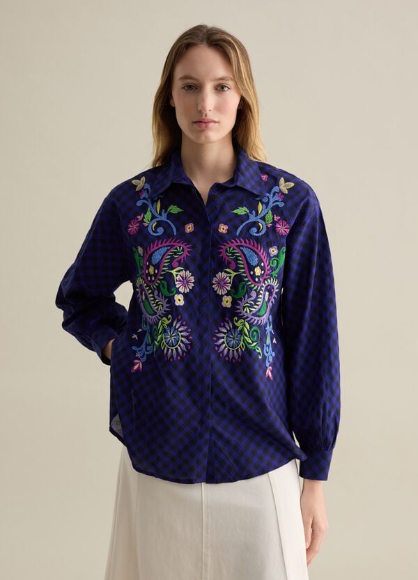 Ovs Camicia Check Con Ricamo Paisley