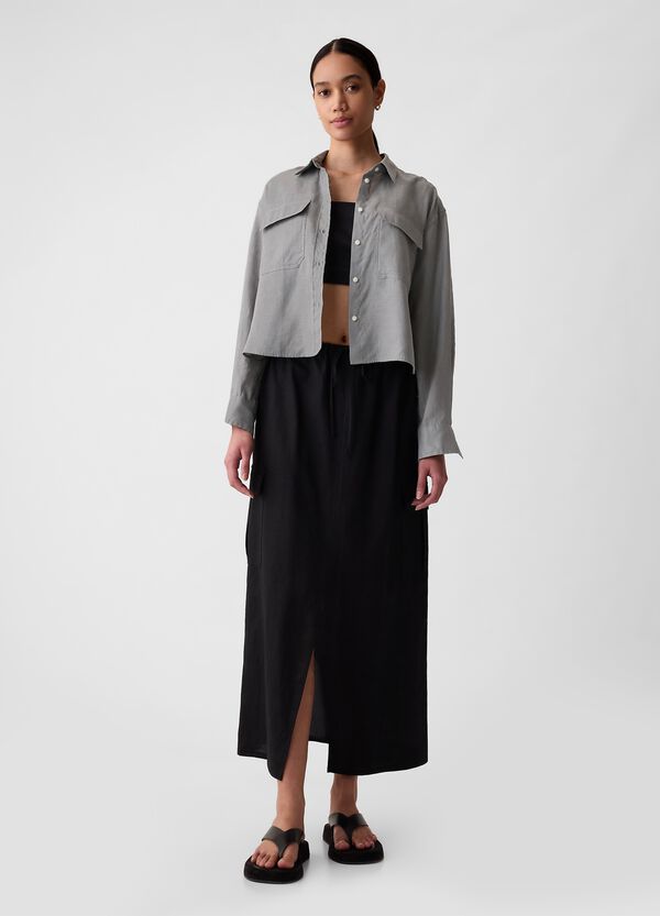 Ovs Camicia Crop In Lino Con Tasche