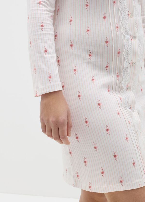 Ovs Camicia Da Notte A Righe Con Fiorellini