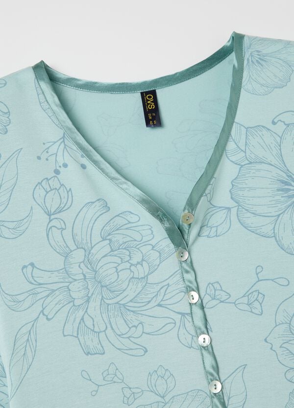 Ovs Camicia Da Notte Azzurra Con Stampa Floreale