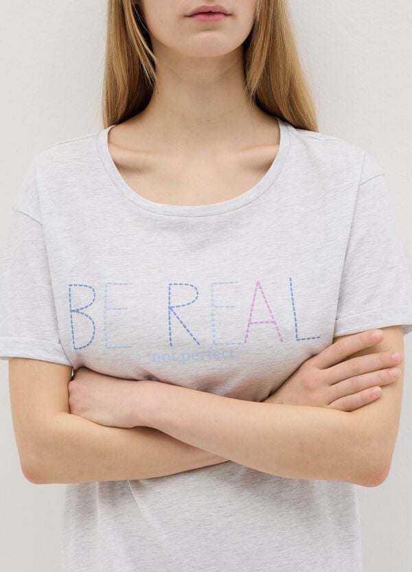 Ovs Camicia Da Notte Grigio Con Stampa "Be Real"