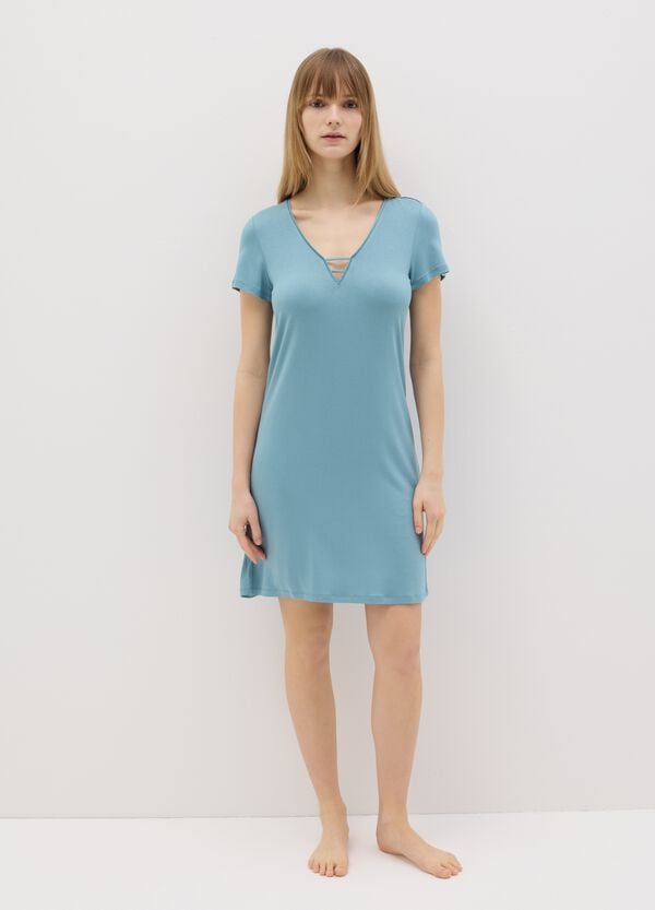 Ovs Camicia da notte in viscosa stretch azzurra