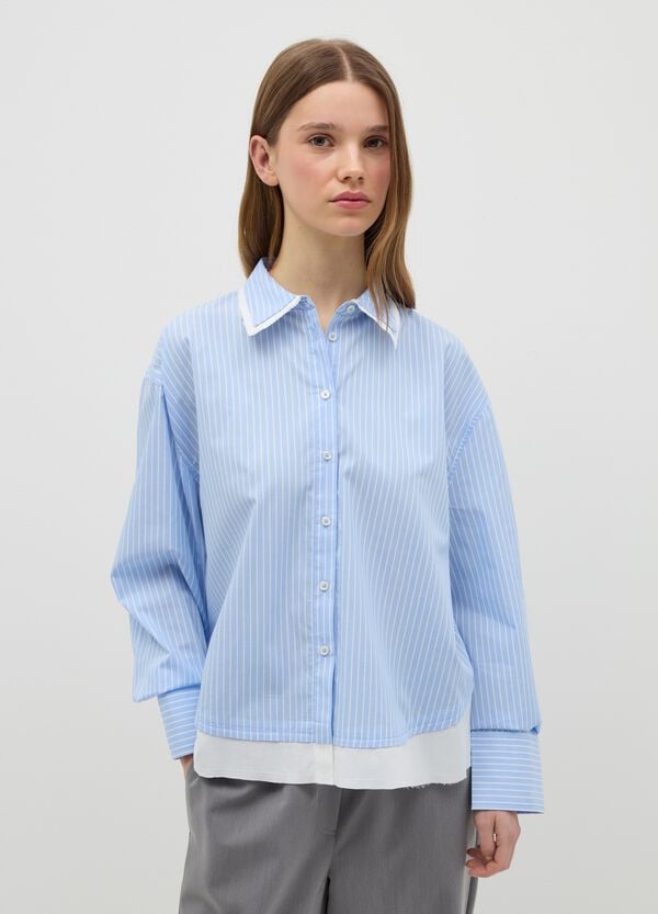 Ovs Camicia Gessata Con Dettagli Effetto Doppio