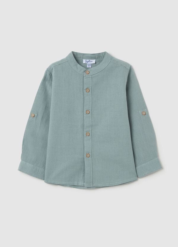 Ovs Camicia in cotone e lino colletto coreana