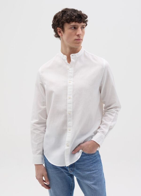 Ovs Camicia In Cotone E Lino Collo Alla Coreana