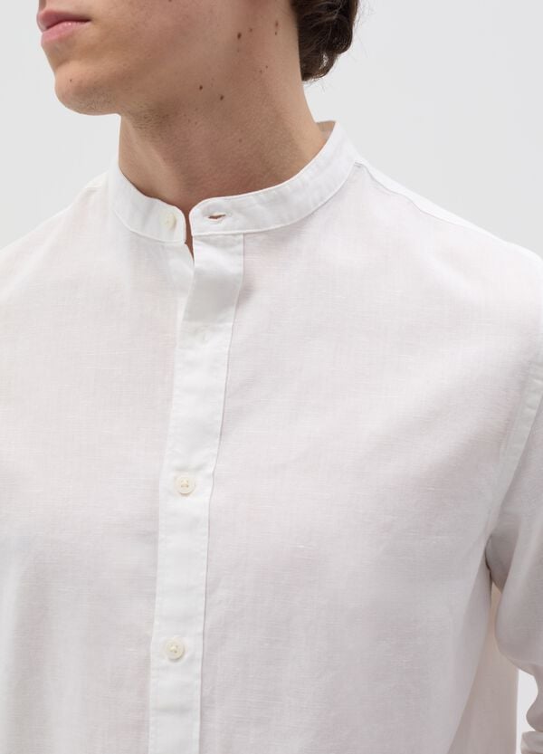 Ovs Camicia In Cotone E Lino Collo Alla Coreana