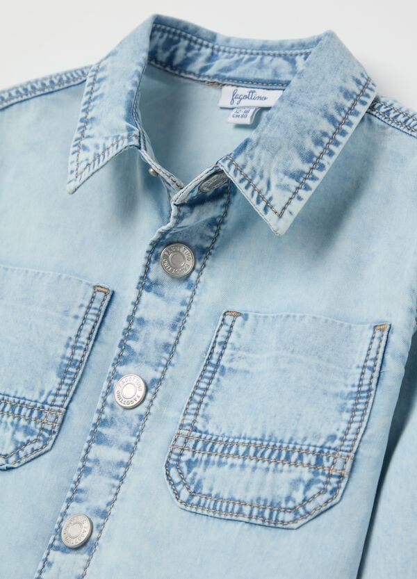 Ovs Camicia In Denim Acid Wash Con Tasche