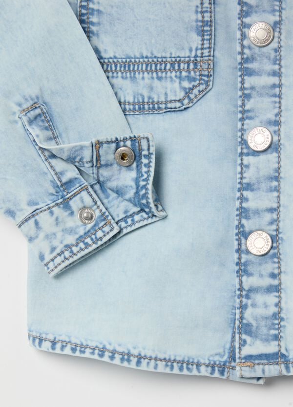 Ovs Camicia In Denim Acid Wash Con Tasche