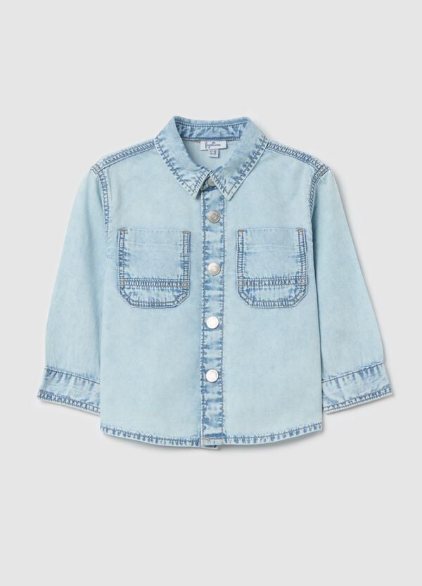 Ovs Camicia in denim acid wash con tasche
